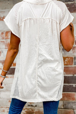 High white tunic in hollow knitting with lock hole in the back