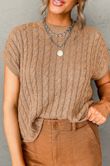 Pull à manches courtes en tricot torsadé beige français clair