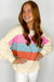 White crew neck sweatshirt with dropped shoulders in color block patchwork