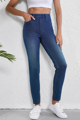 Jean décontracté en tricot extensible délavé *