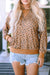 Leopard Long Sleeve Cropped Hoodie with Drawstring