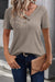 Pale chopped khaki t-shirt with buttoned suspenders and v-collar