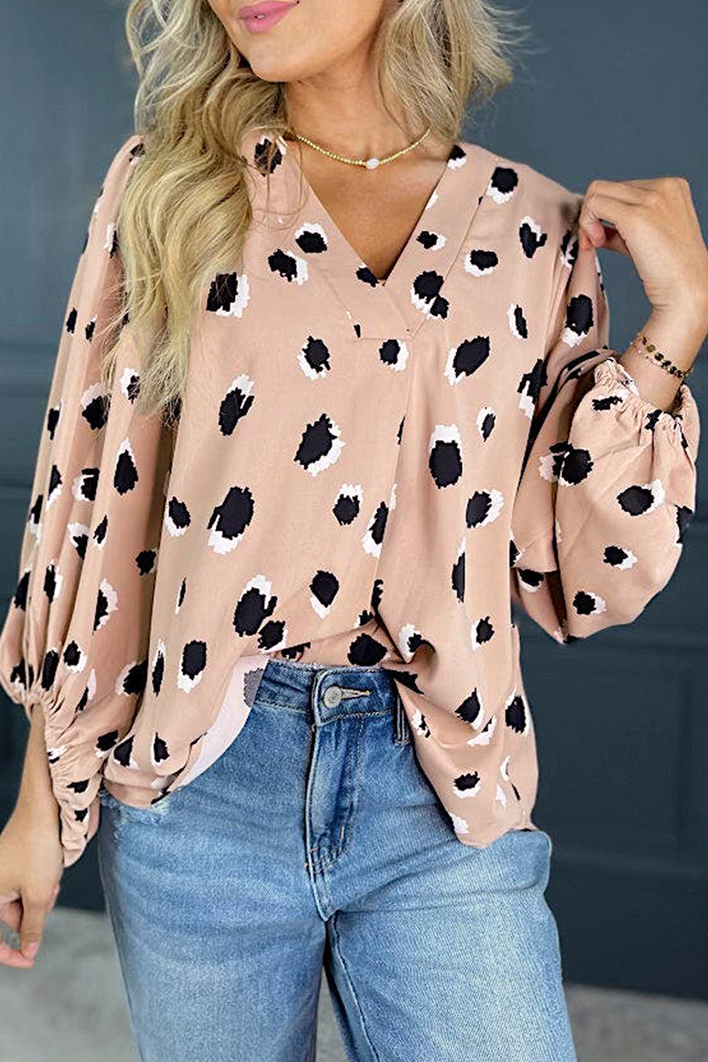 Blusa de manga de pulsera de leopardo vla de leopardo Vhaki