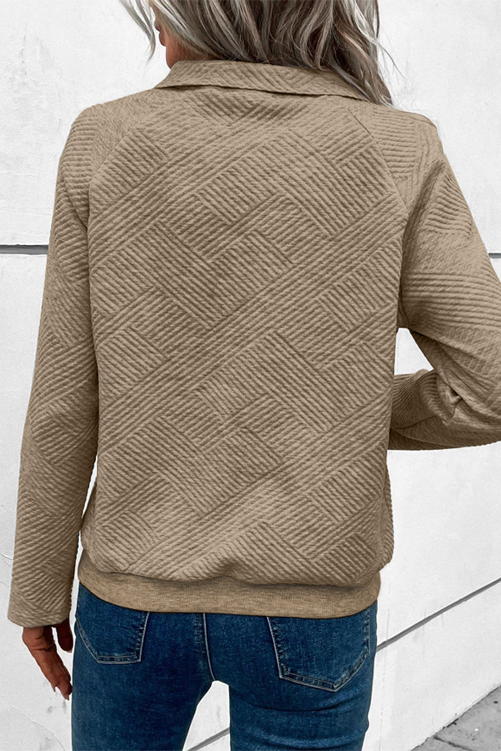 Blasse Khaki strukturierte Strickknit -Känguru -Taschenpocket -Sweatshirt