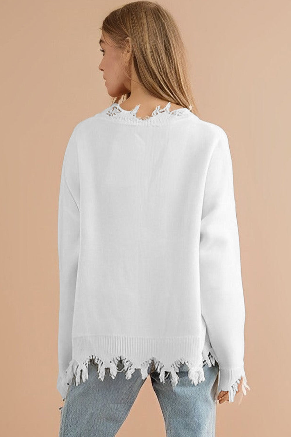Pull Tigre à Paillette Effiloché Blanc
