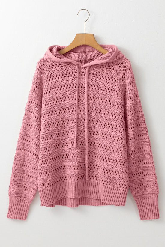 Peach Blossom Pointelle Knit Raglan Sleeve Hoodie