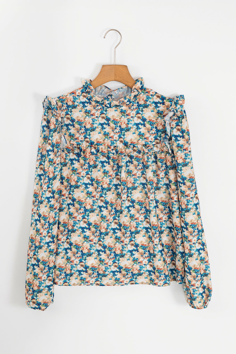 Blusa de manga de hojaldre simulado con estampado floral azul cielo