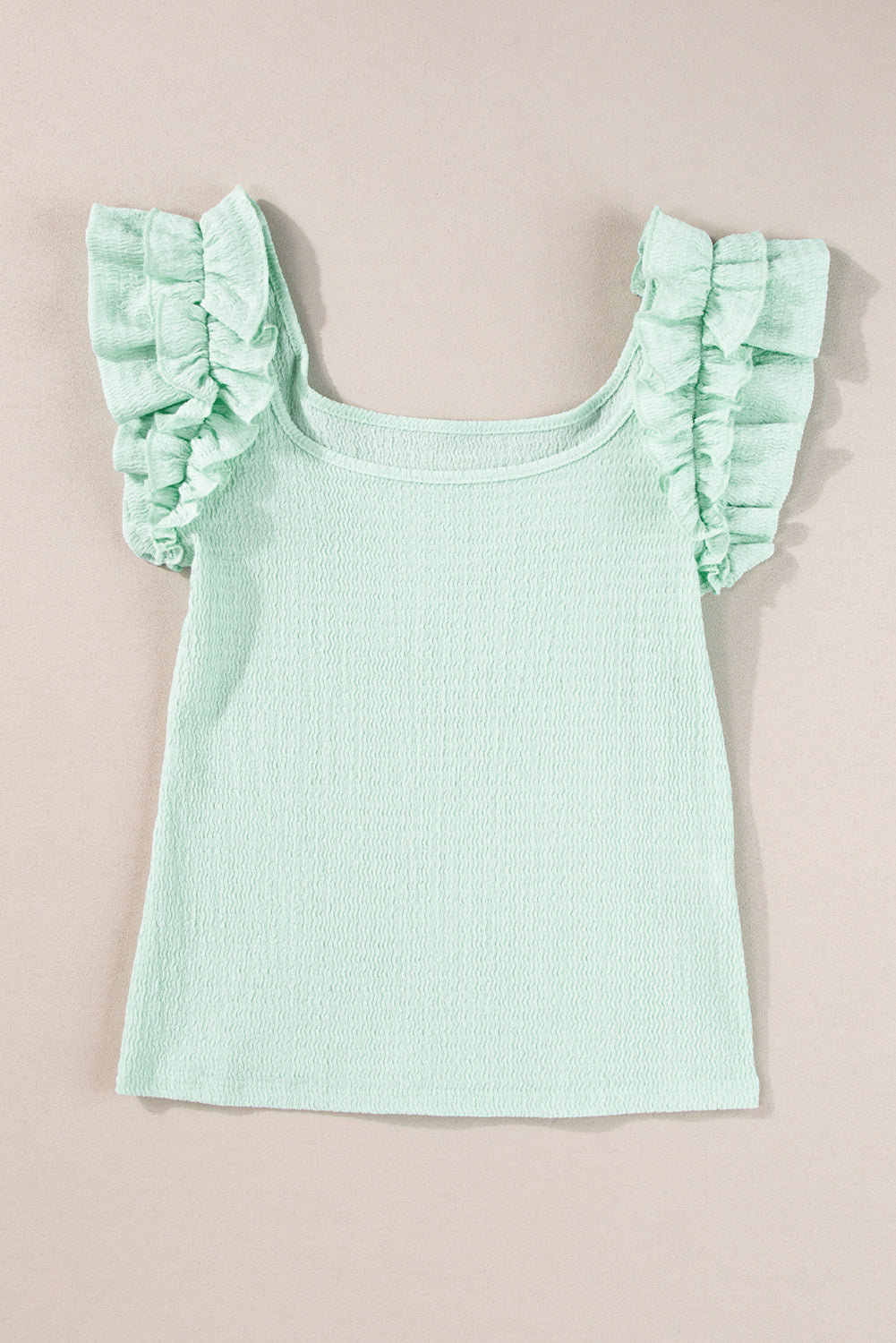 Clearly Aqua Ruffle Strap Crinkle Textured Tank Top