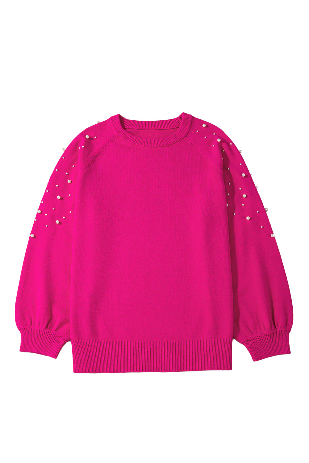 Plus size sweater with raglan sleeves and strawberry pink pearl decoration
