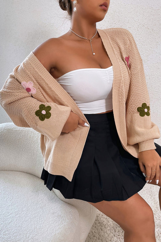 Cardigan gris fumé à manches bulles et épaules tombantes avec appliques florales