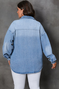 Sky Blue Large Chest Pocket Buttoned Denim Jacket