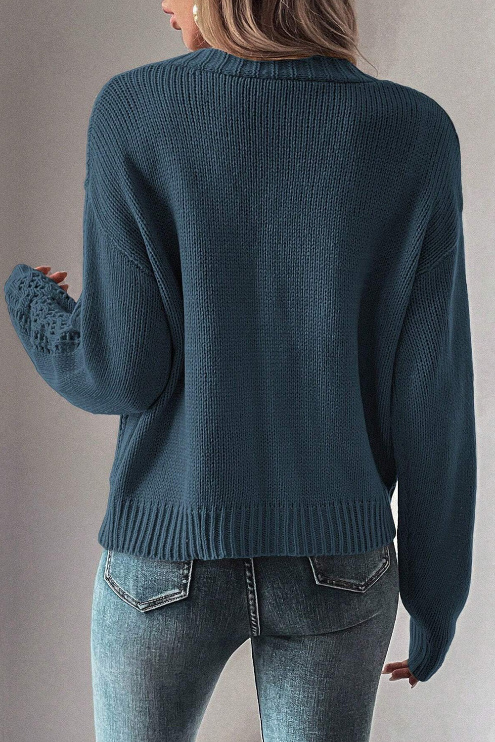 True Teal Open Knit Drop Shoulder Sweater Cardigan