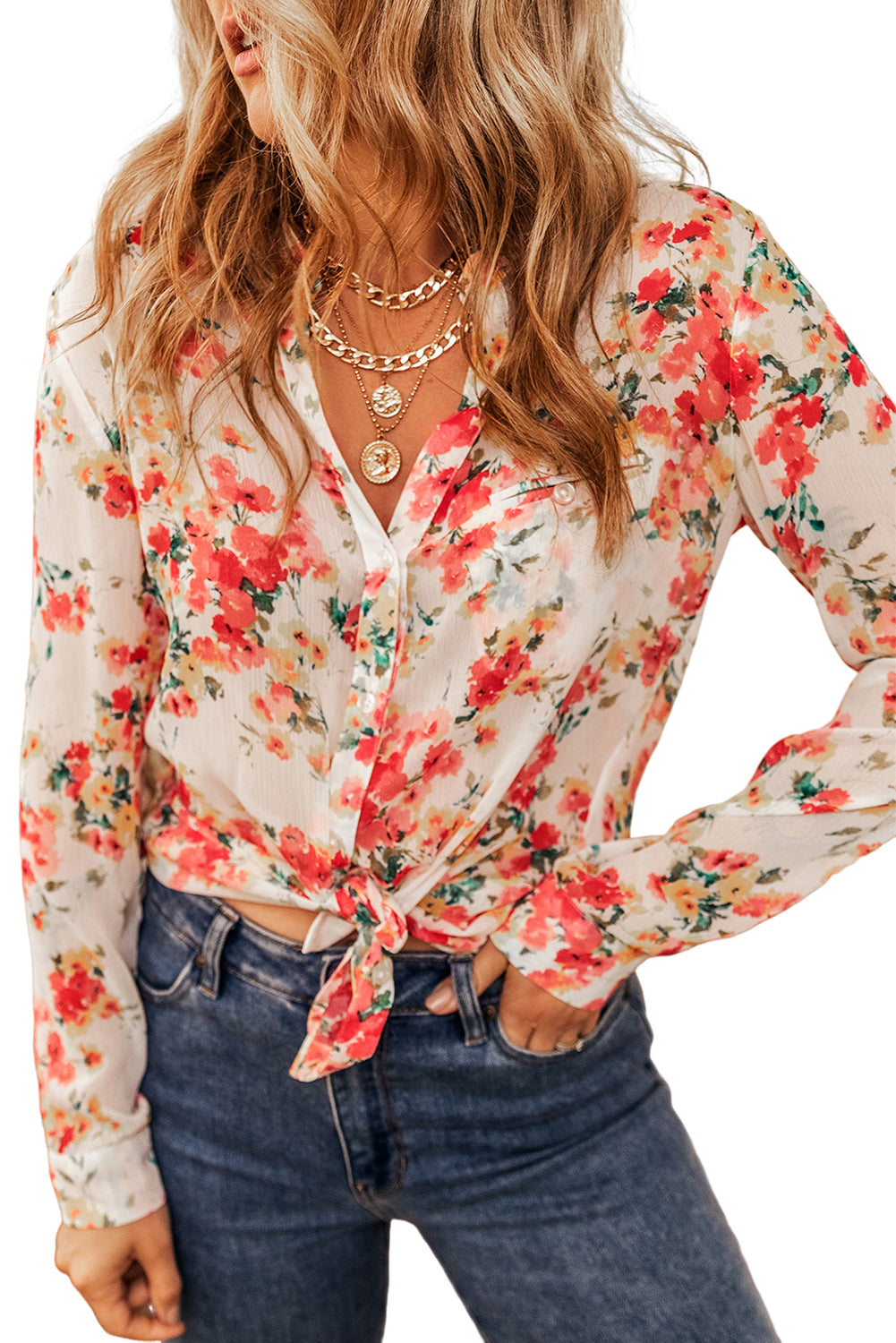 Chemise à poche poitrine à imprimé floral vibrant-A WOMAN WE LOVE