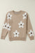 Parchment Flower Pattern Ribbed Crew Neck Sweater