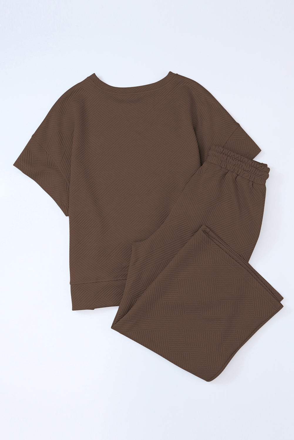 Ensemble t-shirt coupe ample texturé marron et pantalon à cordon de serrage