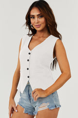 White costume vest with united buttoned V -neck colored