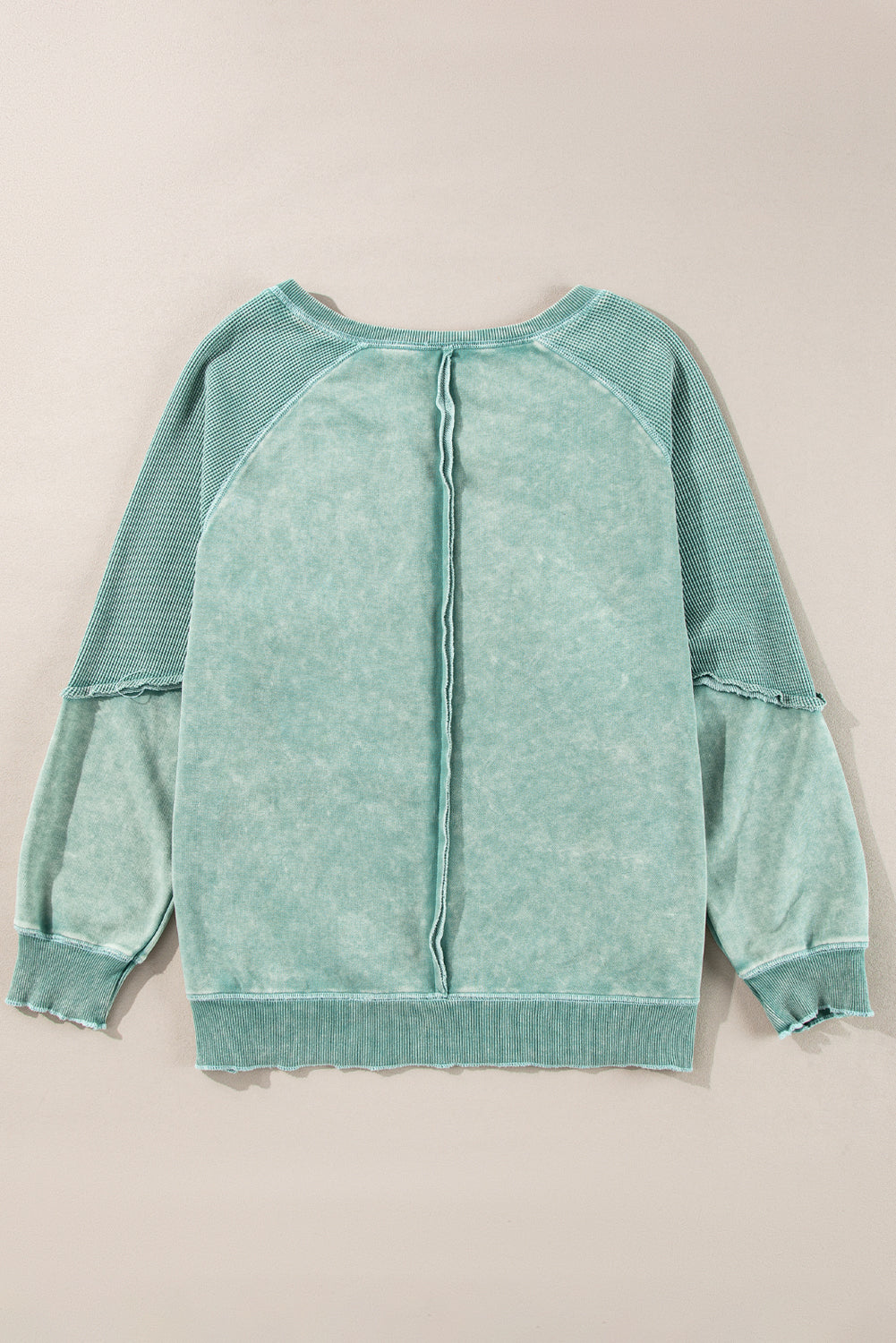 Mineral Blue Solid Waffle Knit Patchwork Raglan Swein Swein