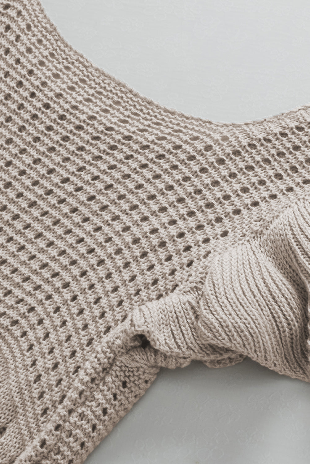 Beige Pointelle Strick -Flatternärmelpullover