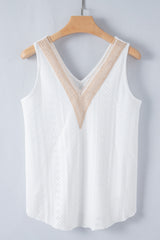 Débardeur ample en dentelle blanche avec épissure au crochet et col en V-A WOMAN WE LOVE