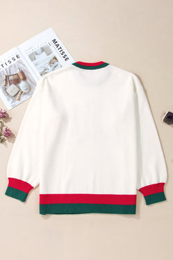 Tinsel Holly Jolly White Color Block Drop Shoulder Sweater Plus Size