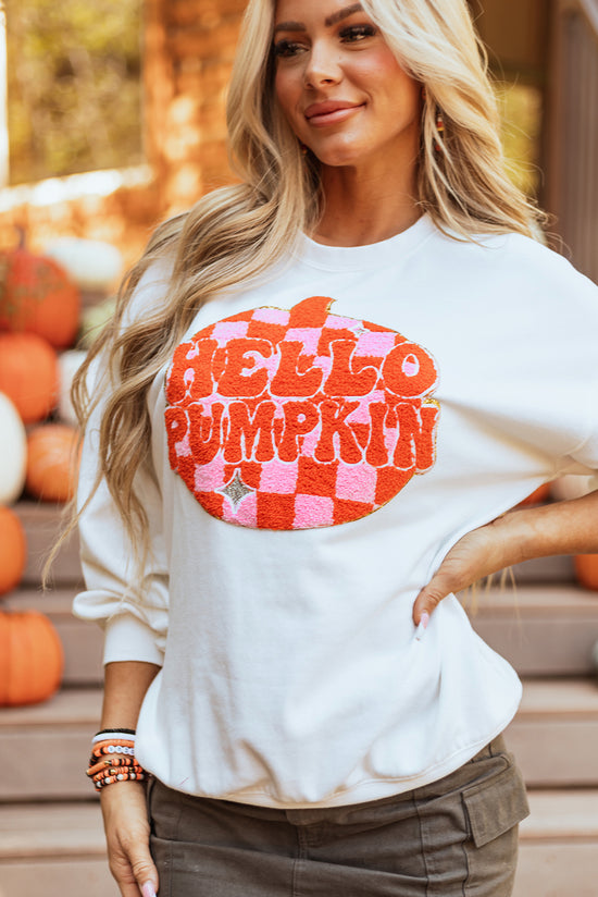 White Halloween Pumpkin Patch Terry Sweatshirt