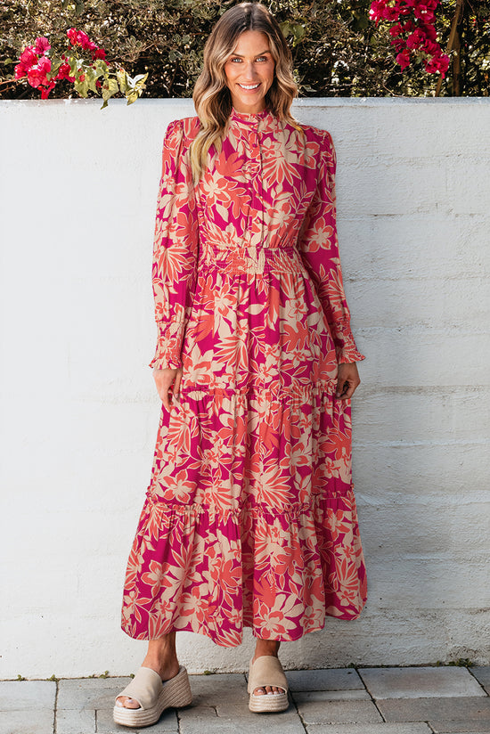 Vestido de cintura larga con bocadillo con estampado floral rosa