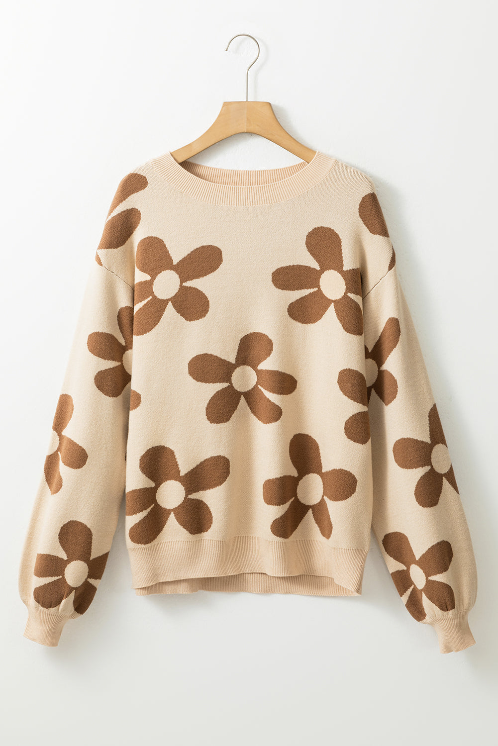 Parchment Big Flower Ribbed Knit Sweater