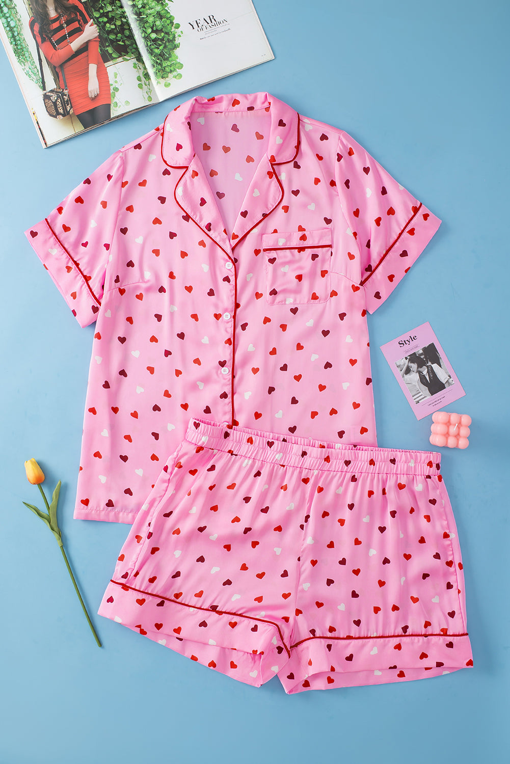 Pink Valentine Herzform Print Plus Size Nightwear