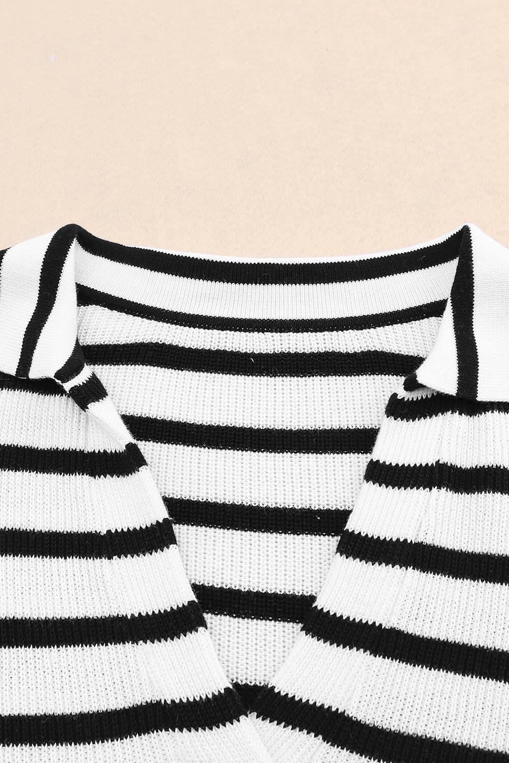 Stripe Collared V coulle légère en tricot-tricot décontracté