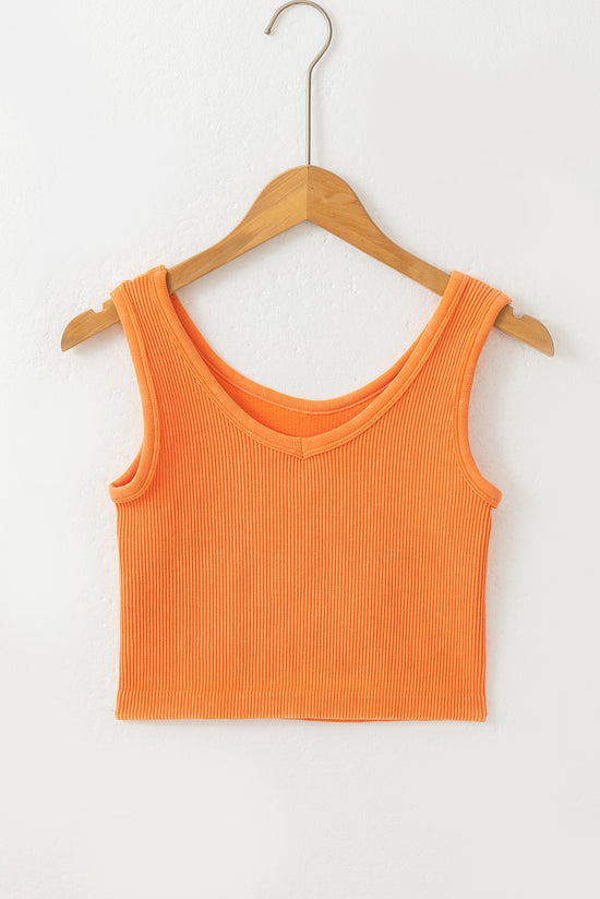 Grapefruit Orange Seamless Ribbed Crop Tank Top