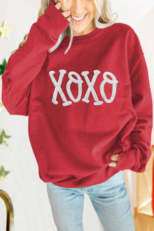 Rennen rote Aphabet Chenille bestickte Pullover Sweatshirt