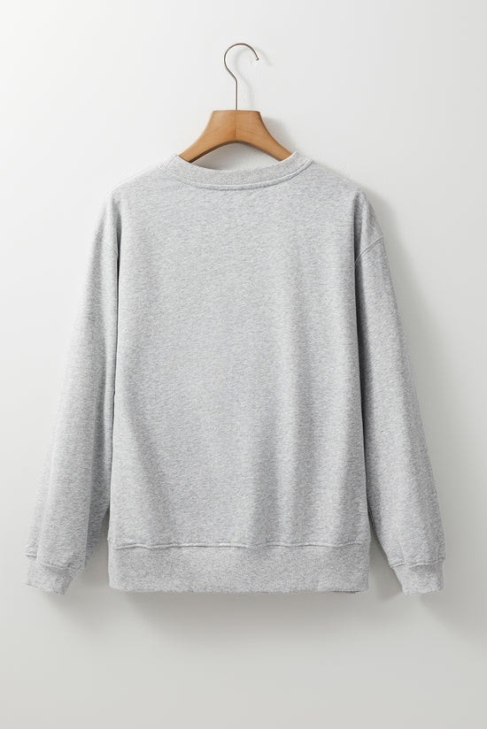 Light gray plain sweatshirt with dropped shoulders and round neck