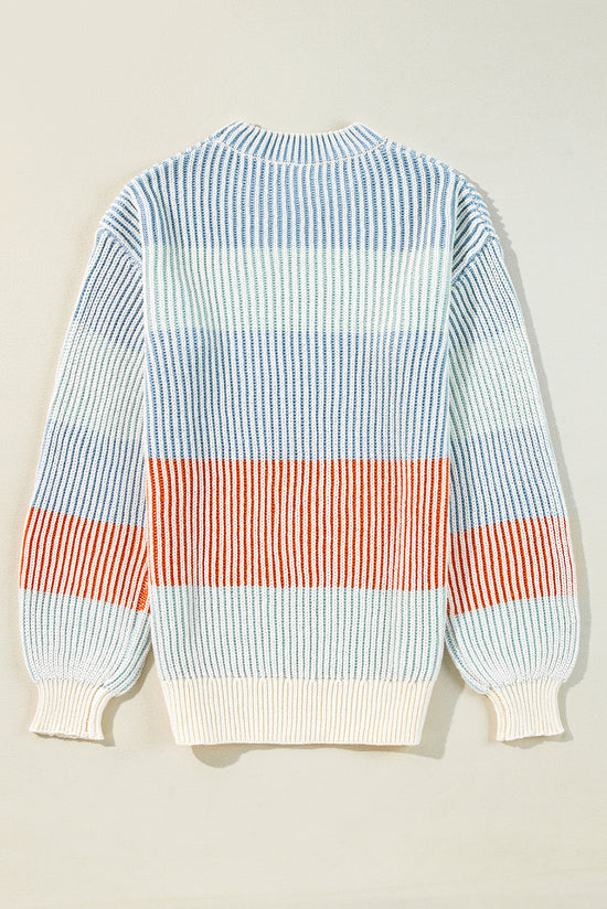 Multicolored sweater with sleeve bubbles in textured color block *