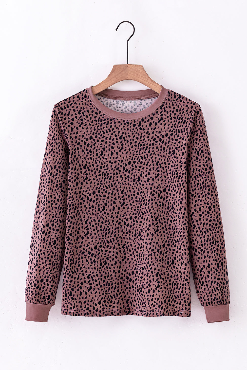 Animal Spotted Print Round Neck Long Sleeve Top