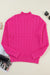 Solid Red Pink Cable Knit Drop Shoulder High Neck Sweater