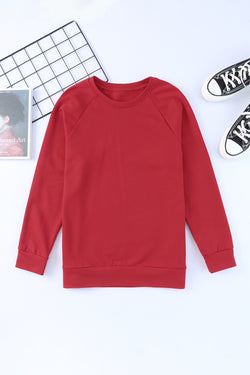 Bright Red Plain Raglan Sleeve Crew Neck Sweatshirt