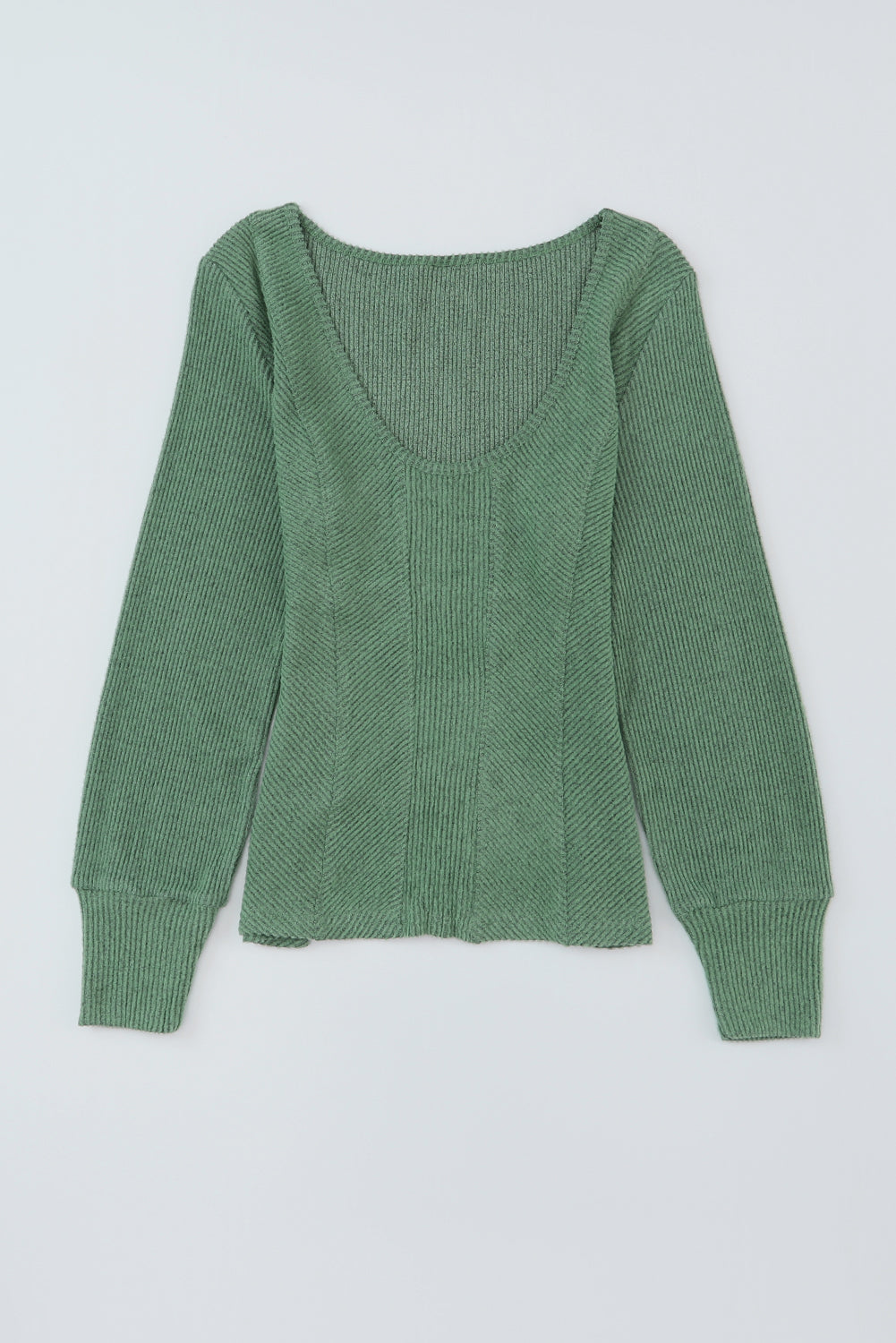 Top de manga larga texturizado con cuello en U verde