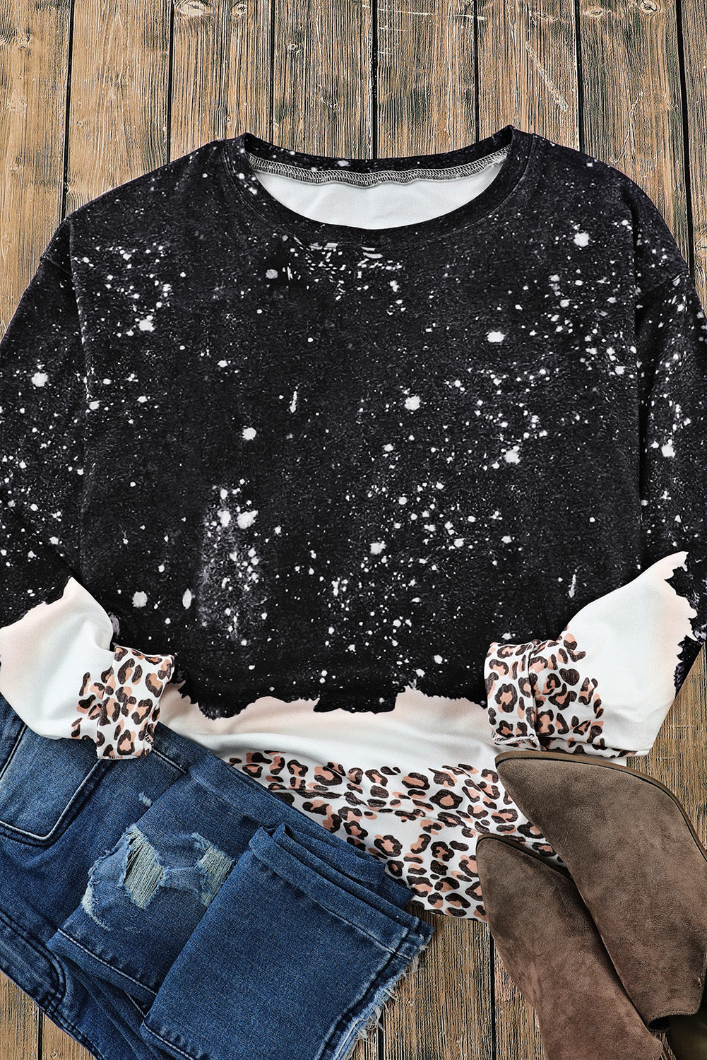 Sweat-shirt Black Leopard blanchi