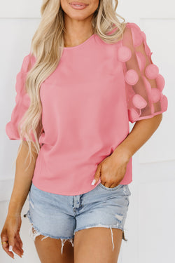 Mid-length sleeve blouse with dusty pink contrasts with contrasting pink