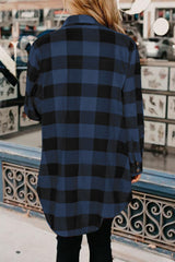 Blue tile shirt jacket with folded collar