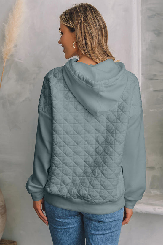 Light Grey Quilted Drop Shoulder Patchwork Kangaroo Pocket Hoodie