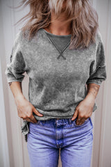 Camiseta de hombro sorprendida con hombros caídos y costuras expuestas, lavado de minerales, Filippin Gray