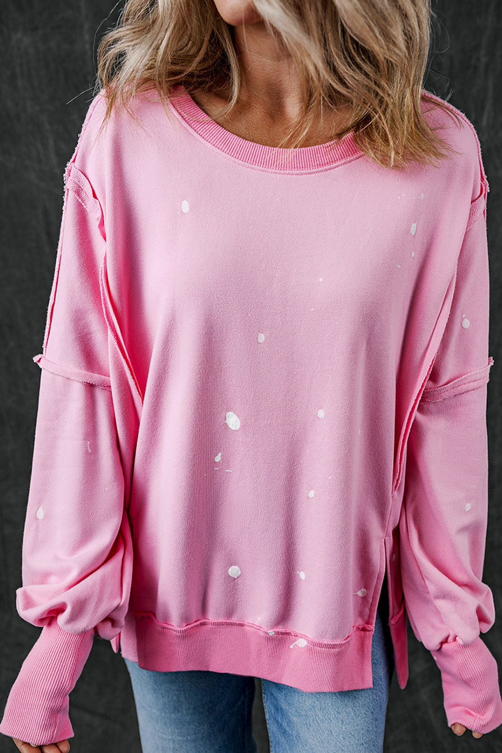 Bonbon Splash Spots freigelegtes Naht Baggy Sweatshirt