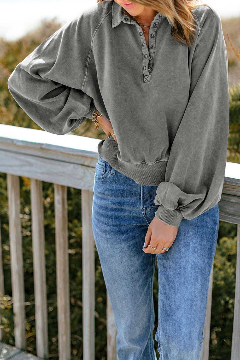 Sweat-shirt de sweat à soupçon de lanterne à bouffée gris lavé gris