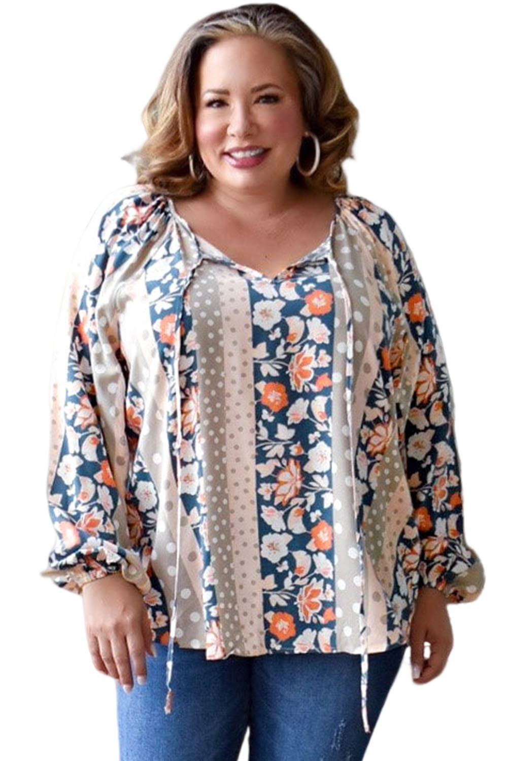 Camicetta multicolore plus size di stampa miscelata