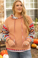 Plus Size Khaki Aztec Waffle Knit Hoodie