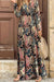 Robe longue noire à imprimé floral et col en V, taille haute