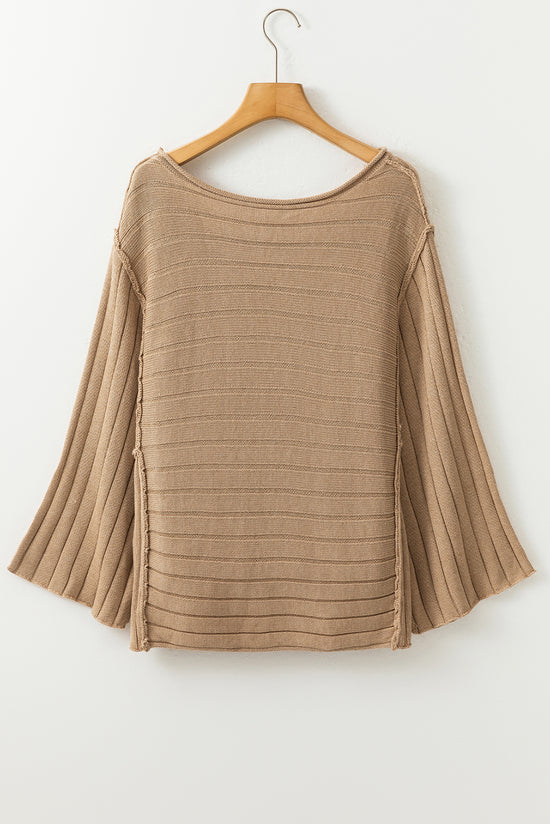 Pull dolman en tricot côtelé marron à coutures apparentes