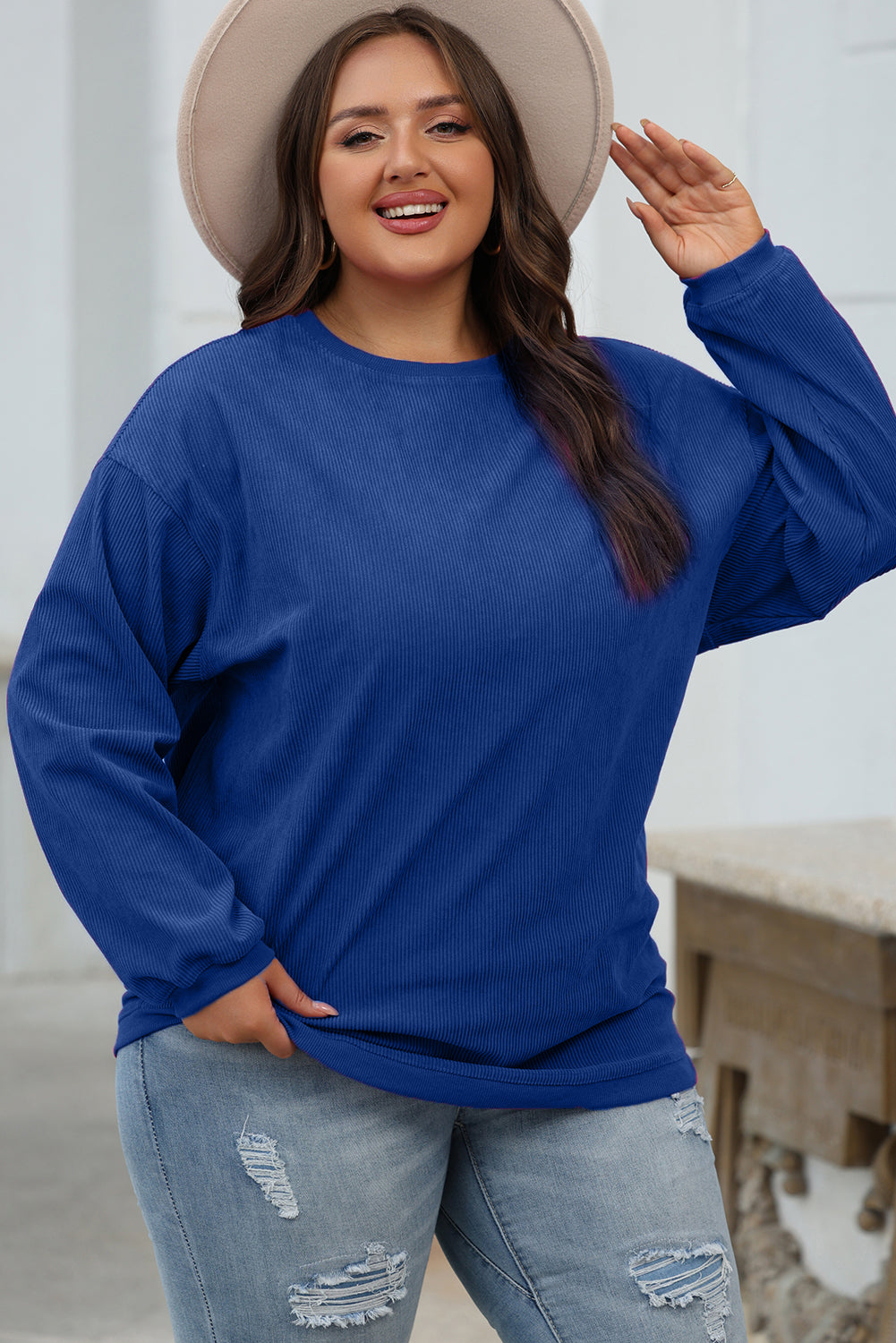 Dark blue corduroy oversized sweatshirt