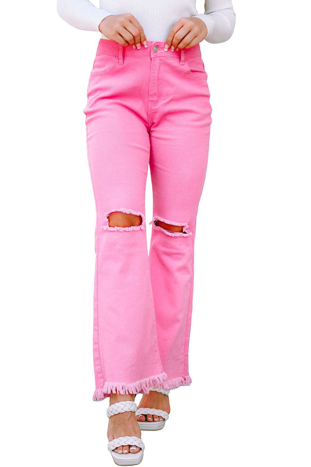 Jeans de dobladillo de pierna rosa de cintura rosa de cintura vintage